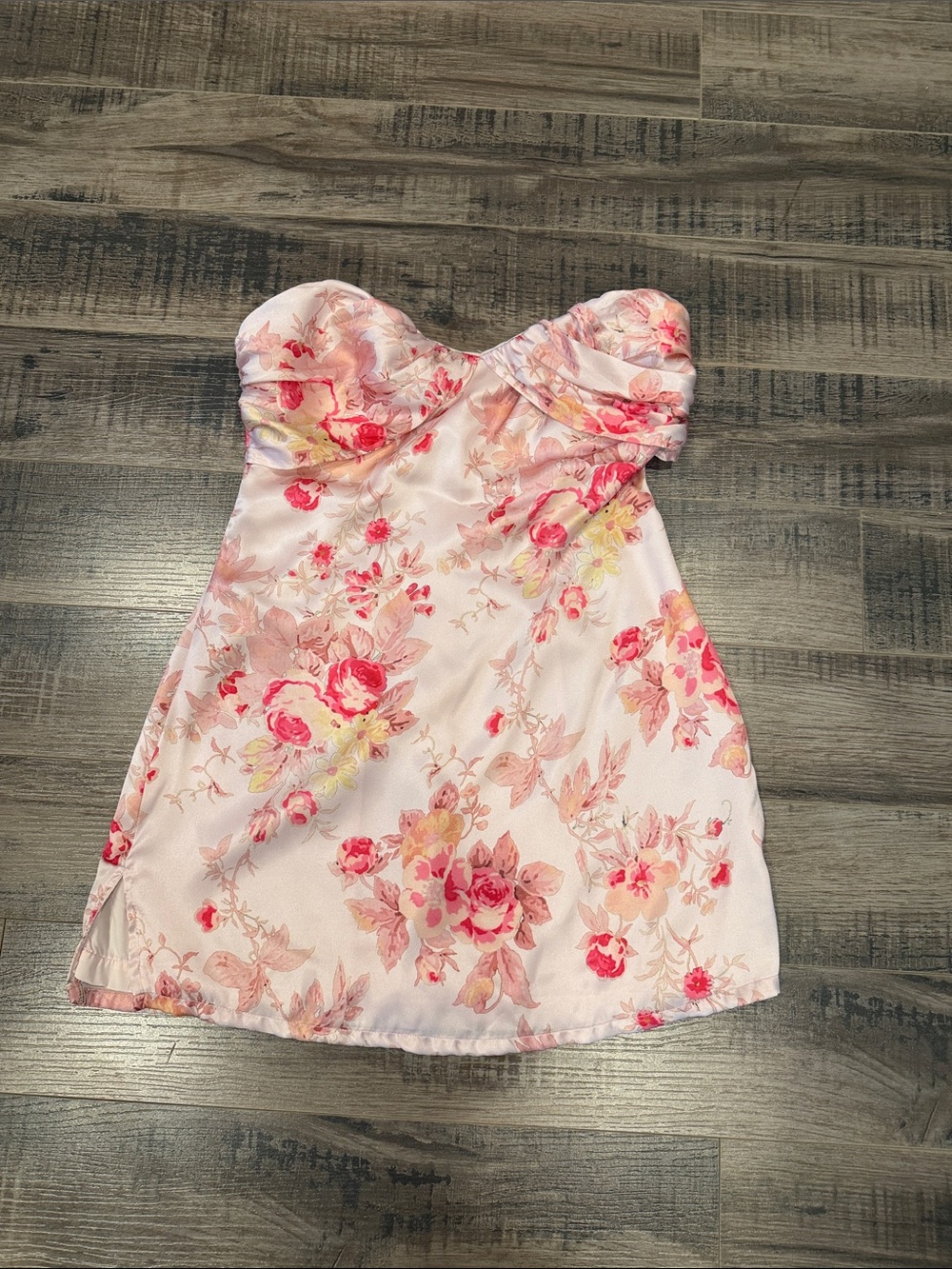 Strapless Pink Floral Sweetheart Dress